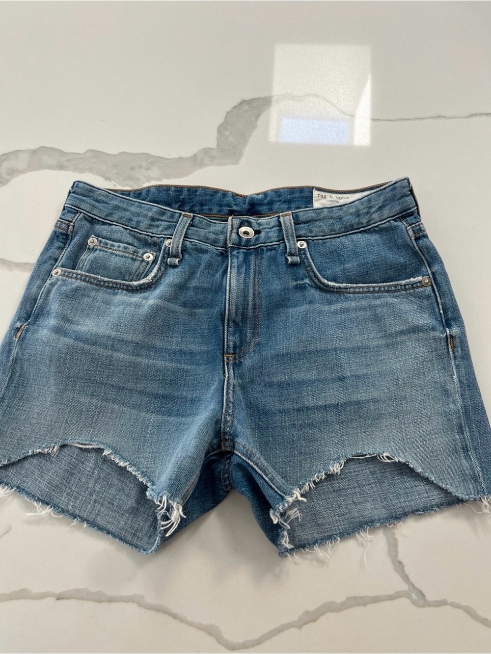 rag & bone Light Blue Frayed Hem Denim Shorts